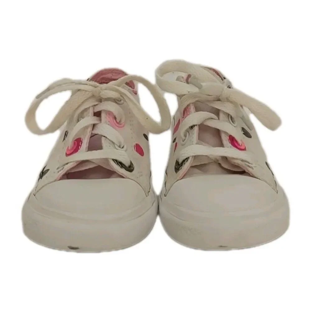 Converse All Star Polka Dot Junior Size 9 Low Top Shoes White Pink Sneakers